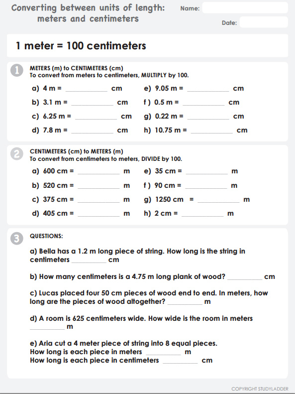 Meters To Centimeters Conversion Chart