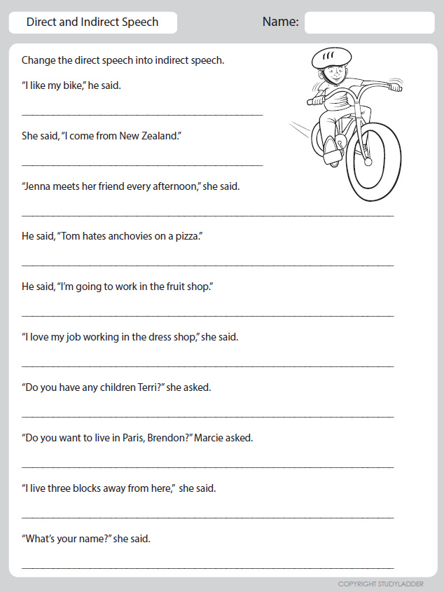 Direct And Indirect Speech Worksheets For Grade 6 Pdf