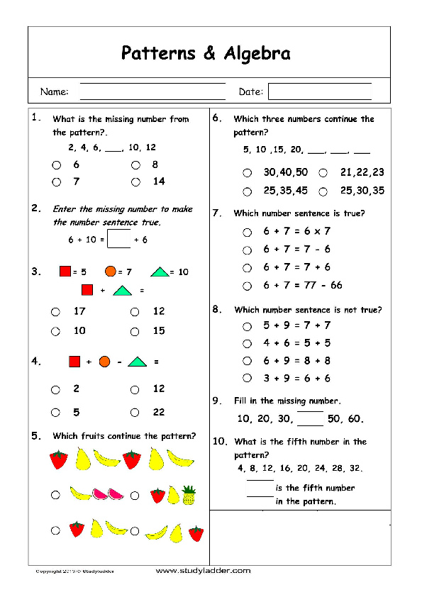 Patterns and Algebra Problem Solving - Studyladder Interactive Learning