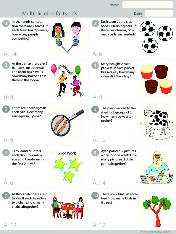 2x Tables problem Solving Answer Sheet Studyladder Interactive 