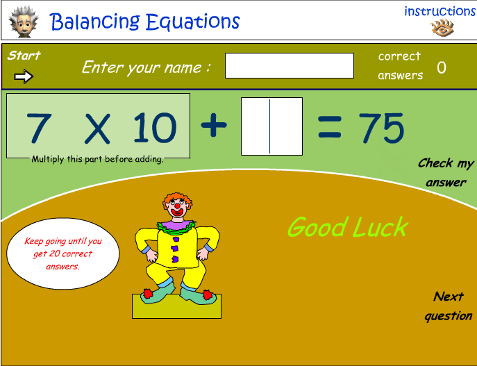 Balancing equations - calculating the missing number