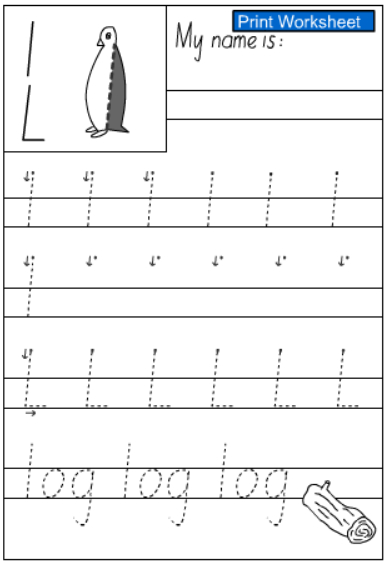 animal kingdom worksheet Handwriting Letter  Sheet Practice  L Studyladder  l