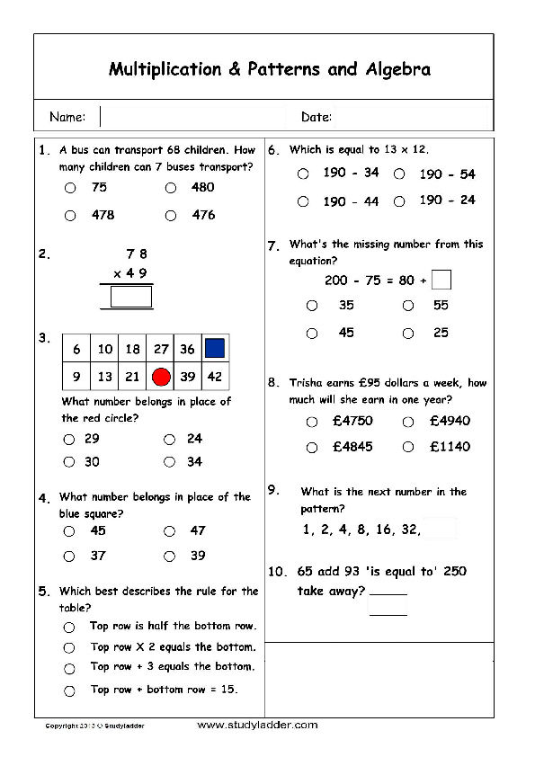 patterns and algebra problem solving