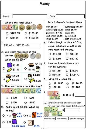 money problem solving grade 4