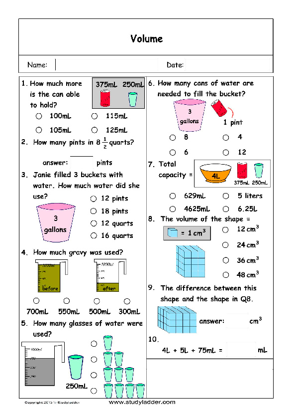 volume and capacity problem solving studyladder