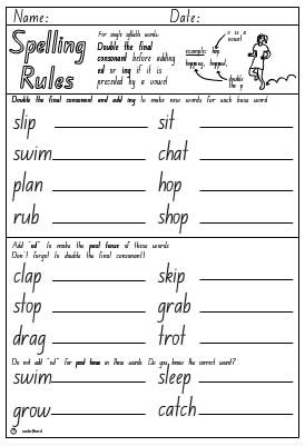 Spelling Rule- Double + ed or ing Activity Sheet - Studyladder