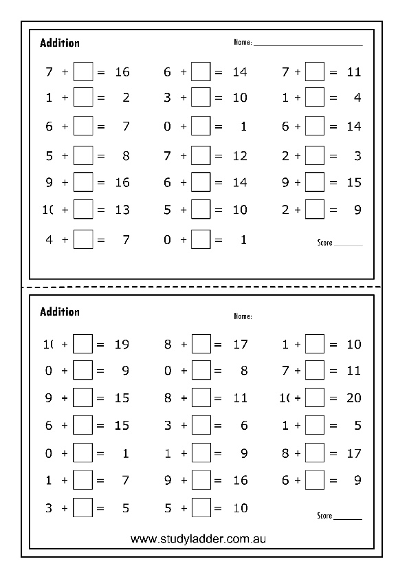 Single digit addition (missing number) - Studyladder Interactive