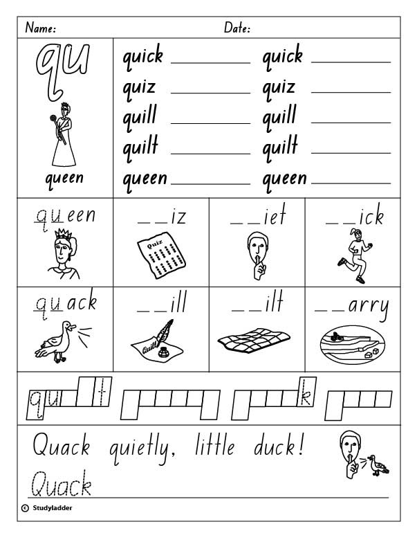 Jolly Phonics Qu Worksheets Qu Sound Sheet By Cheeky Chop Creations Digraph Qu Studyladder 