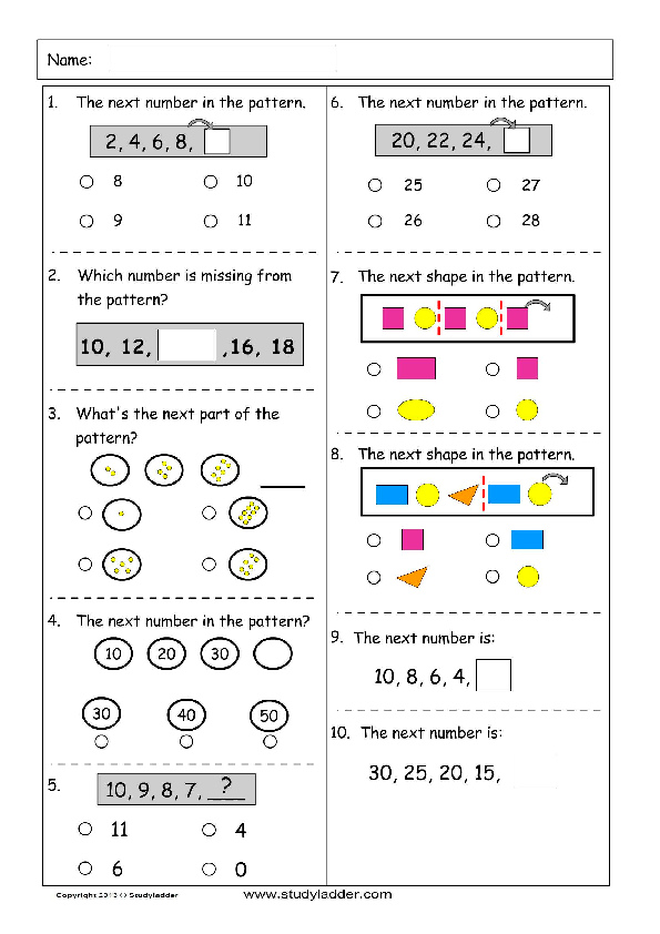 Number Pattern Worksheets For Grade 1