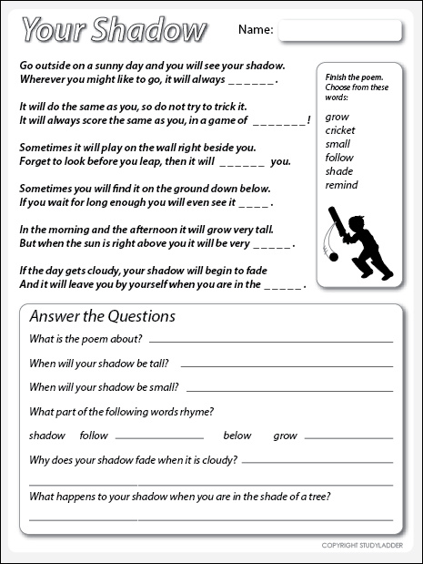 Complete the poem I Played a Game worksheet