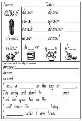 Vowel Digraphs- aw Activity Sheet - Studyladder Interactive Learning Games