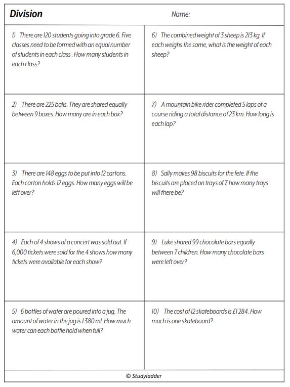 Division facts problem solving studyladder interactive learning games