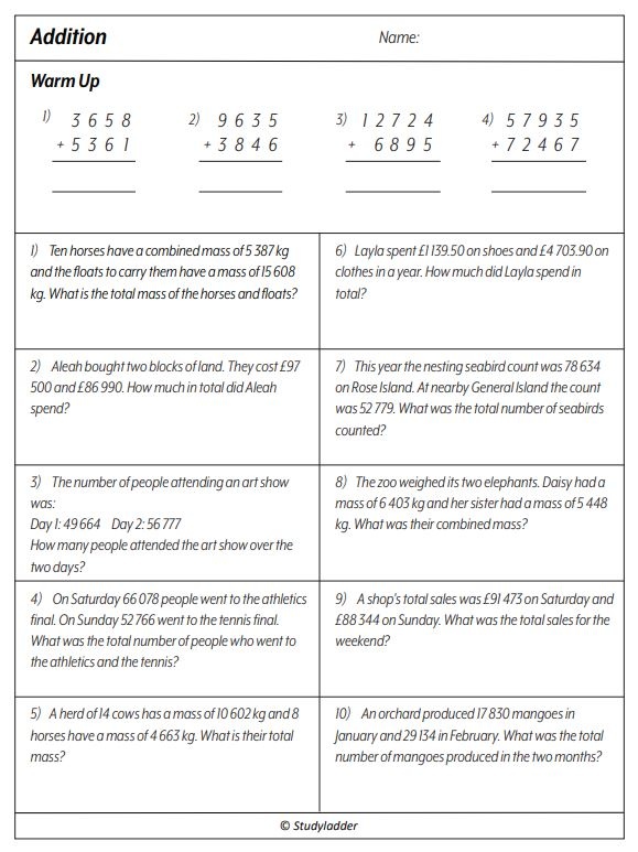 Adding large numbers (problem solving) - Studyladder Interactive ...