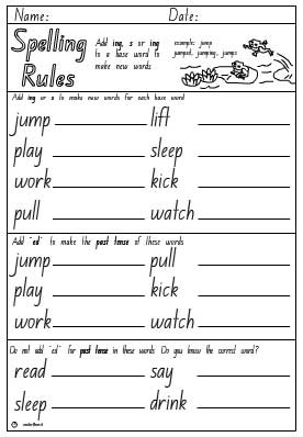 Rule: adding suffixes 's', 'ing' and 'ed' - Studyladder