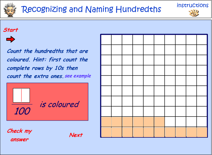 Recognizing and naming hundredths