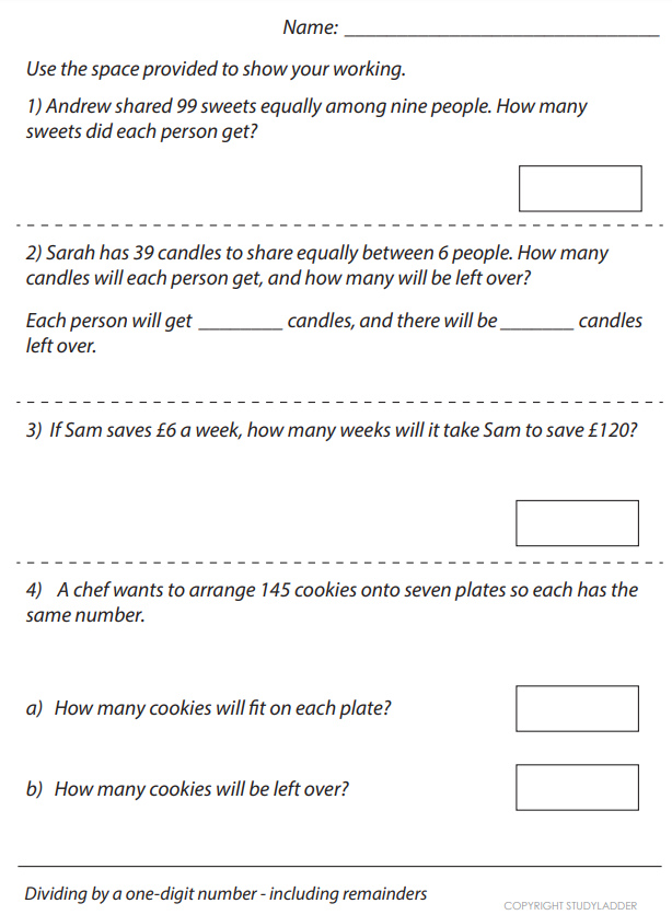 Number Division Aid Dividing by a one digit number - Studyladder Interactive Learning Games