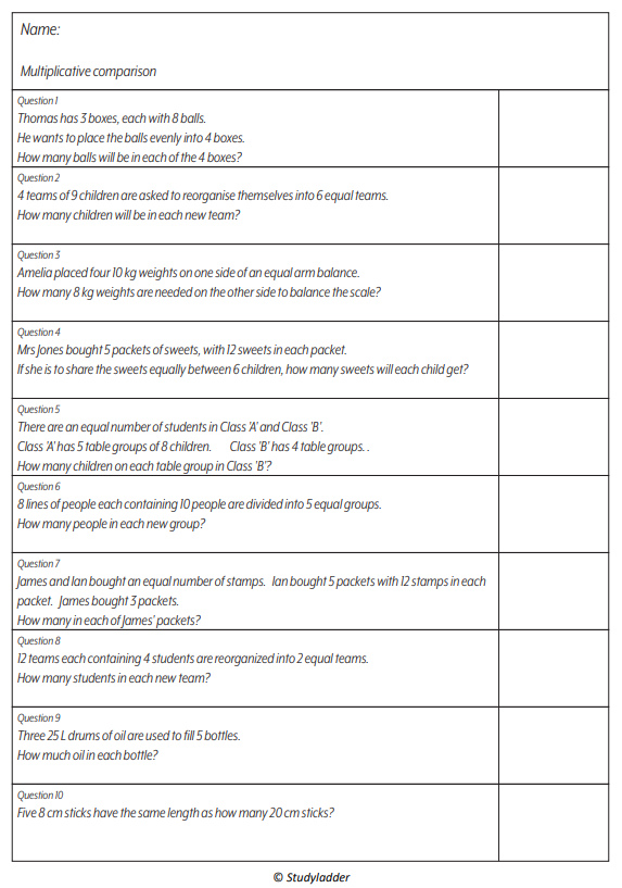 Multiplicative Comparison problem Solving Studyladder Interactive 