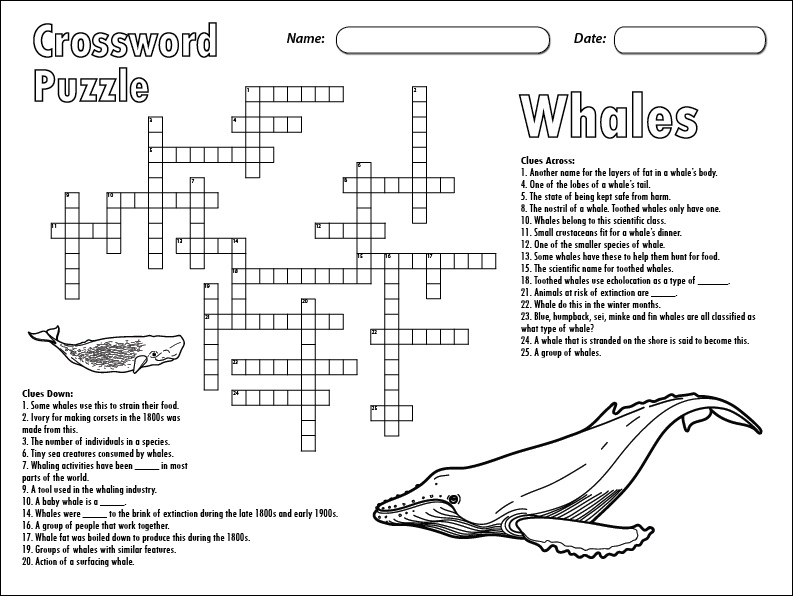 Crossword: Whales Worksheet - Studyladder Interactive Learning Games