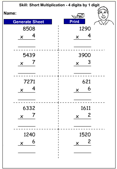 Drill - Multiply 4 digits by 1 digit - written strategies (Auto-generated)
