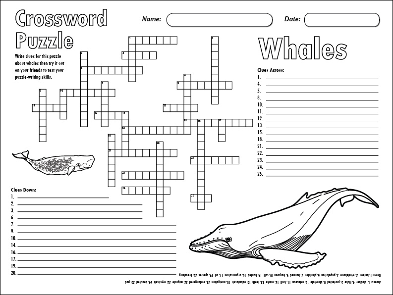 Crossword: Whales (Write Your Own Clues) Worksheet Studyladder