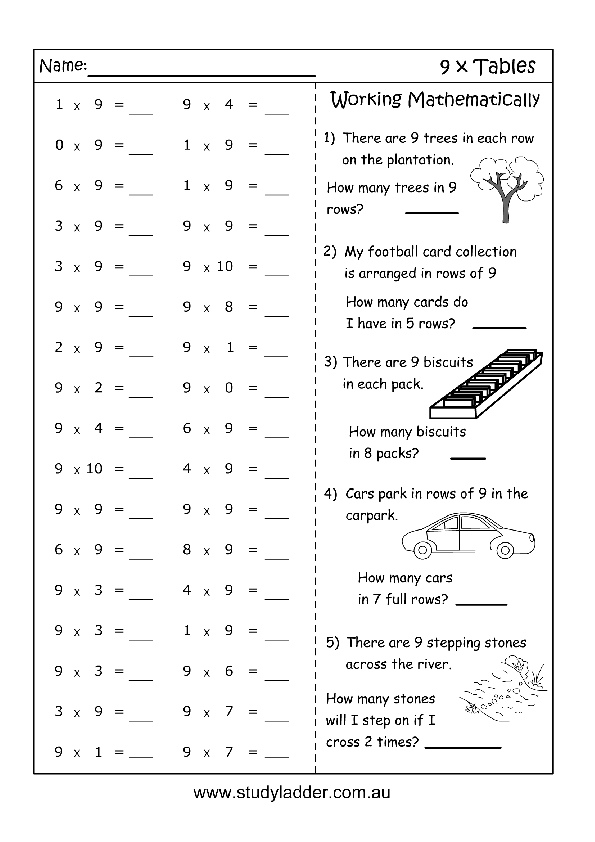 table chart 9x Multiplication free 9x worksheets printable  Worksheets