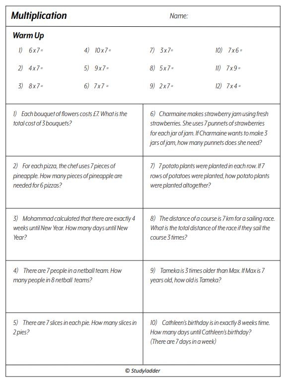 7 times table reasoning and problem solving