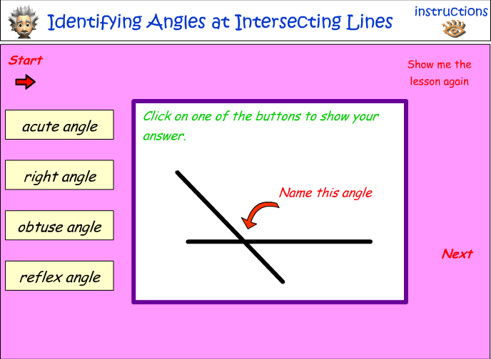 Identifying angles at intersecting lines