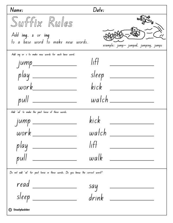 Rule: adding suffixes 's', 'ing' and 'ed' - Studyladder