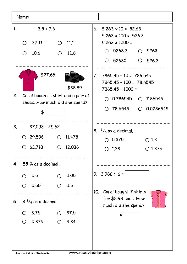 problem solving involving decimals