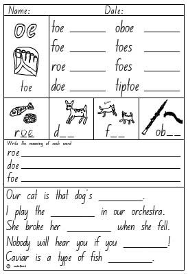 Vowel Digraph- oe Activity Sheet - Studyladder Interactive Learning Games