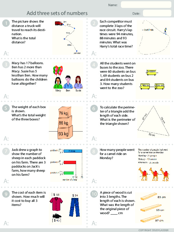 Adding Three Numbers Problem Solving Studyladder Interactive