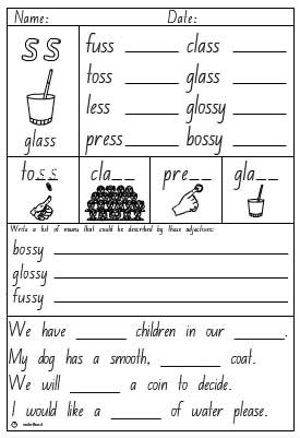 worksheet phonics zz Consonant Double 'ss' skills Activity English Sheet,