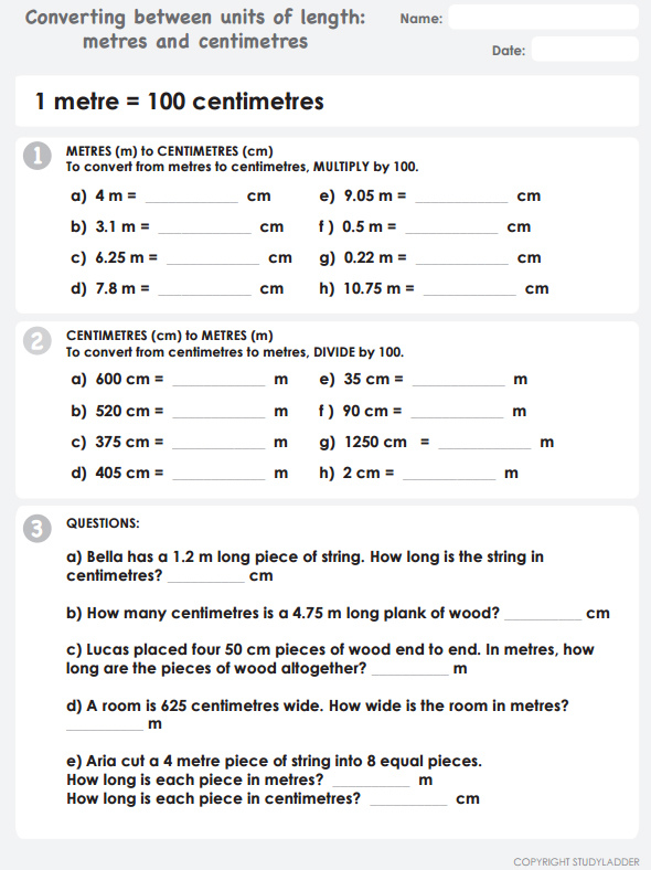 Converting Between Metres And Centimetres Studyladder Interactive 
