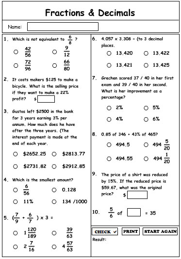 Fractions and Decimals Revision