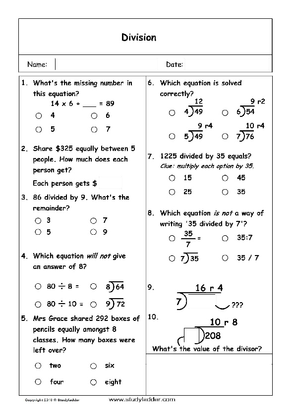 problem solving involving division of whole numbers