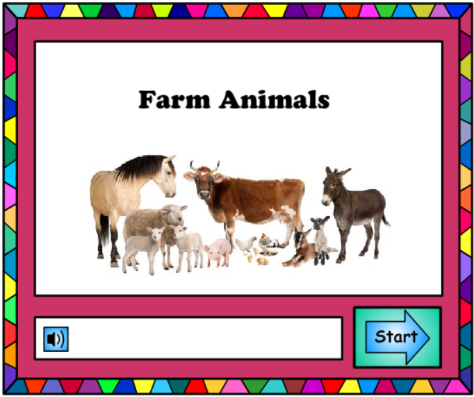 Farm Animals -Text, English skills online, interactive activity lessons