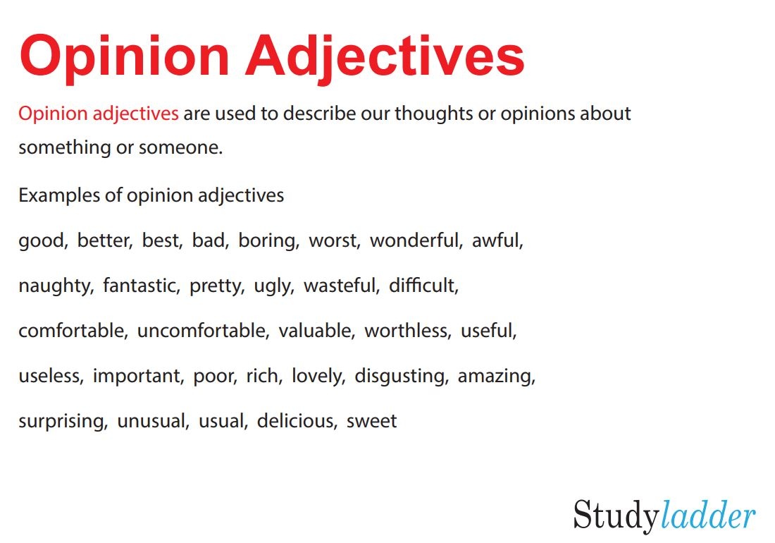 Opinion Adjectives Examples