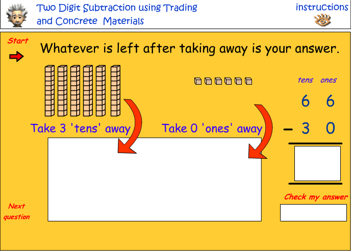 Subtraction - two digit numbers - using blocks