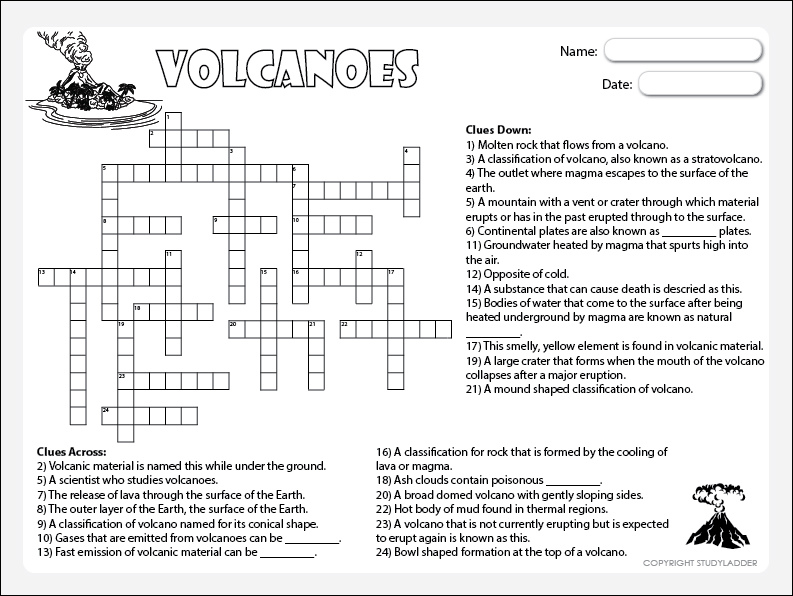 Volcanoes Crossword Puzzle Answer Key
