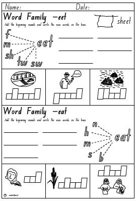 Word Families 'eet' and 'eat' Activity Sheet