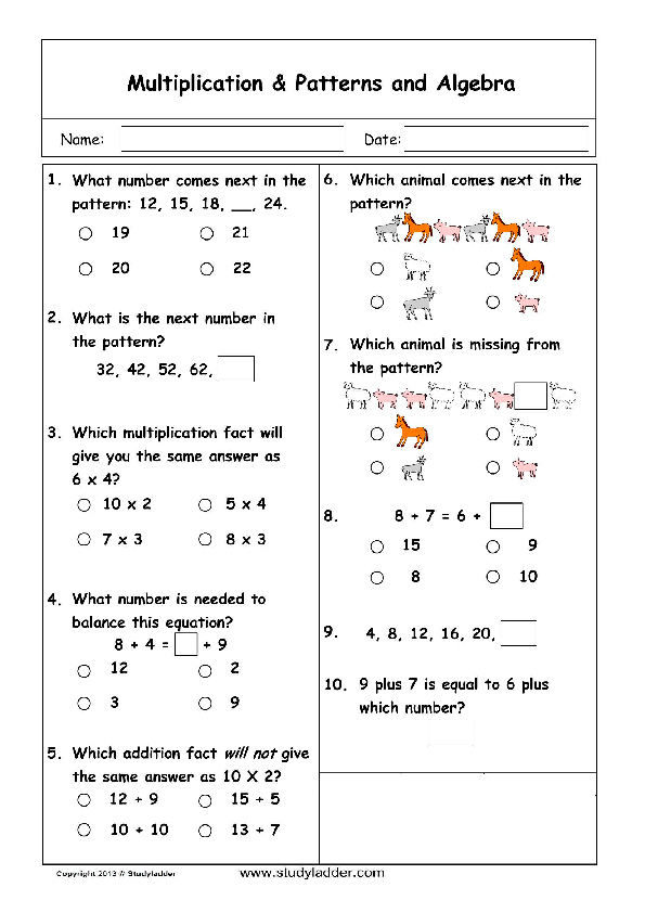 multiplication patterns and algebra studyladder